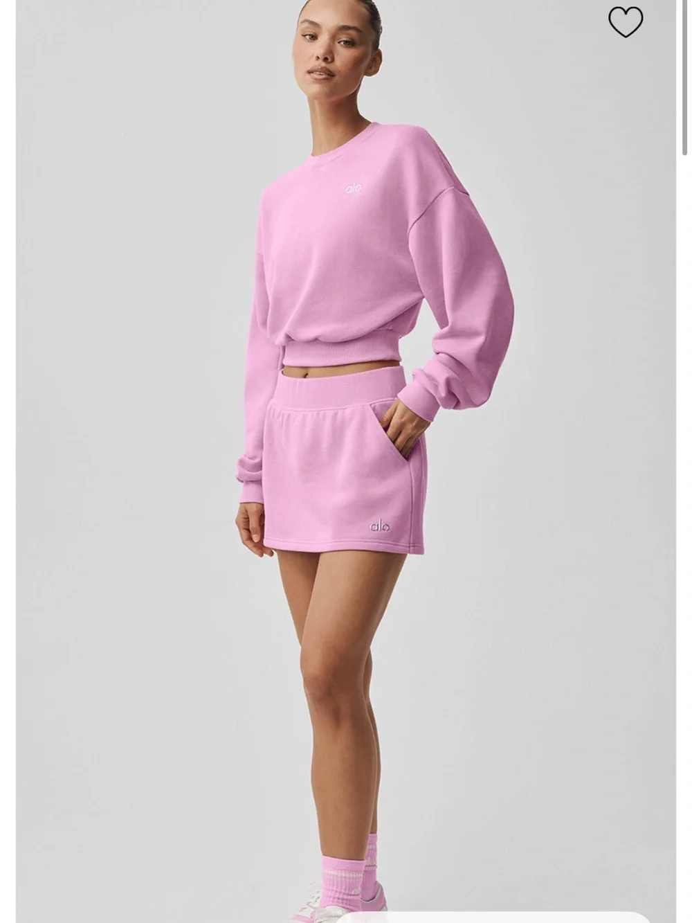 Alo Cropped Sweatshirt & Skort Set in Candy Heart Pink